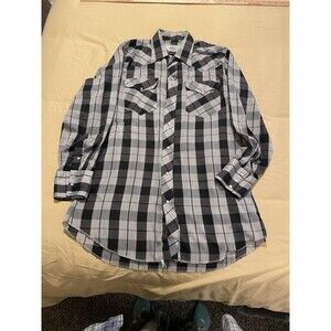 Vintage MESQUITE River WESTERN WEAR Black & Gray Plaid Pearl Snap Shirt 16-34